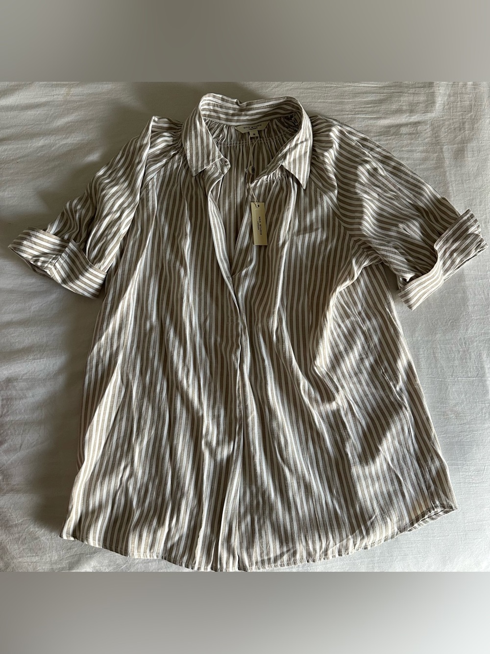 Max Studio Striped Blouse with Cuffed Sleeves